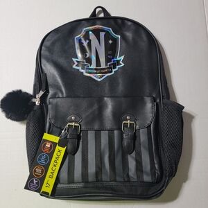 Black Backpack with Striped Design